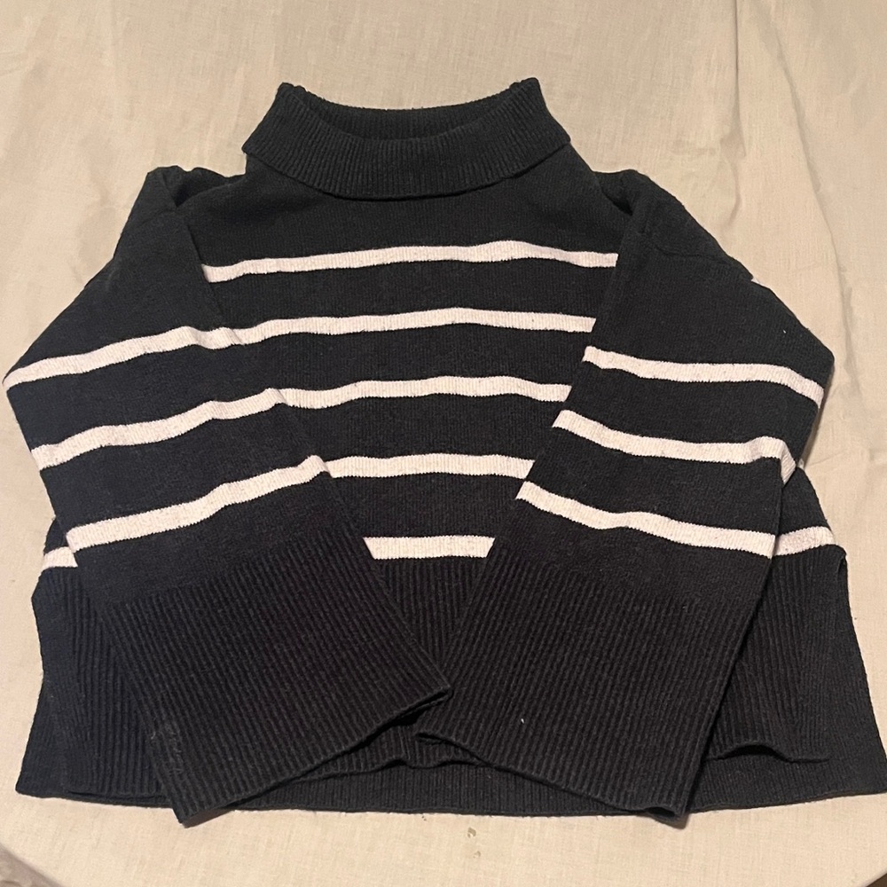 Banana Republic Striped Dark Grey and White Turtleneck Sweater